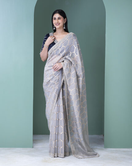 Silver Grey Crush Saree