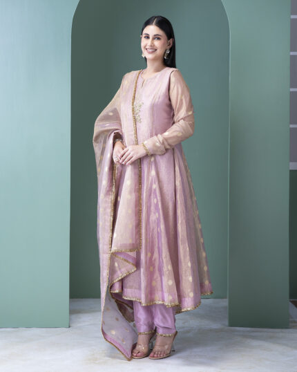 Blush Pink Banarasi Tissue Anarkali Set