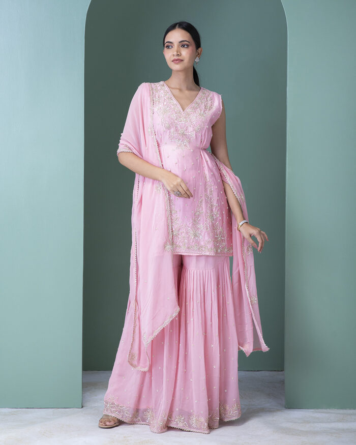 Pink Silk Sharara Set