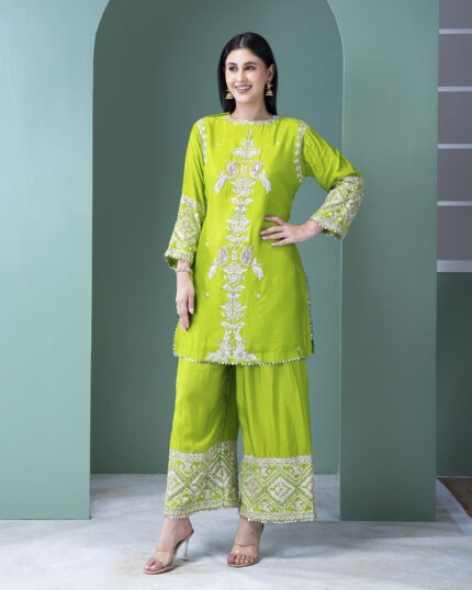 Forest Green Raw Silk Indo-Western Set