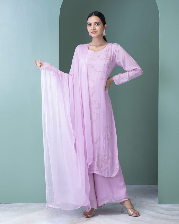 Lavender Blush Georgette Kurta and Palazzo Set